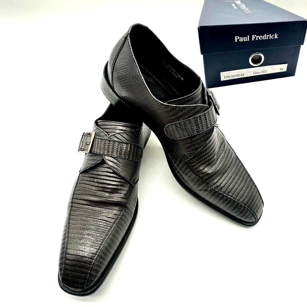 Paul Fredrick Italian Leather Monk Strap Dress‎ Shoes Black Textured 10M – & Box